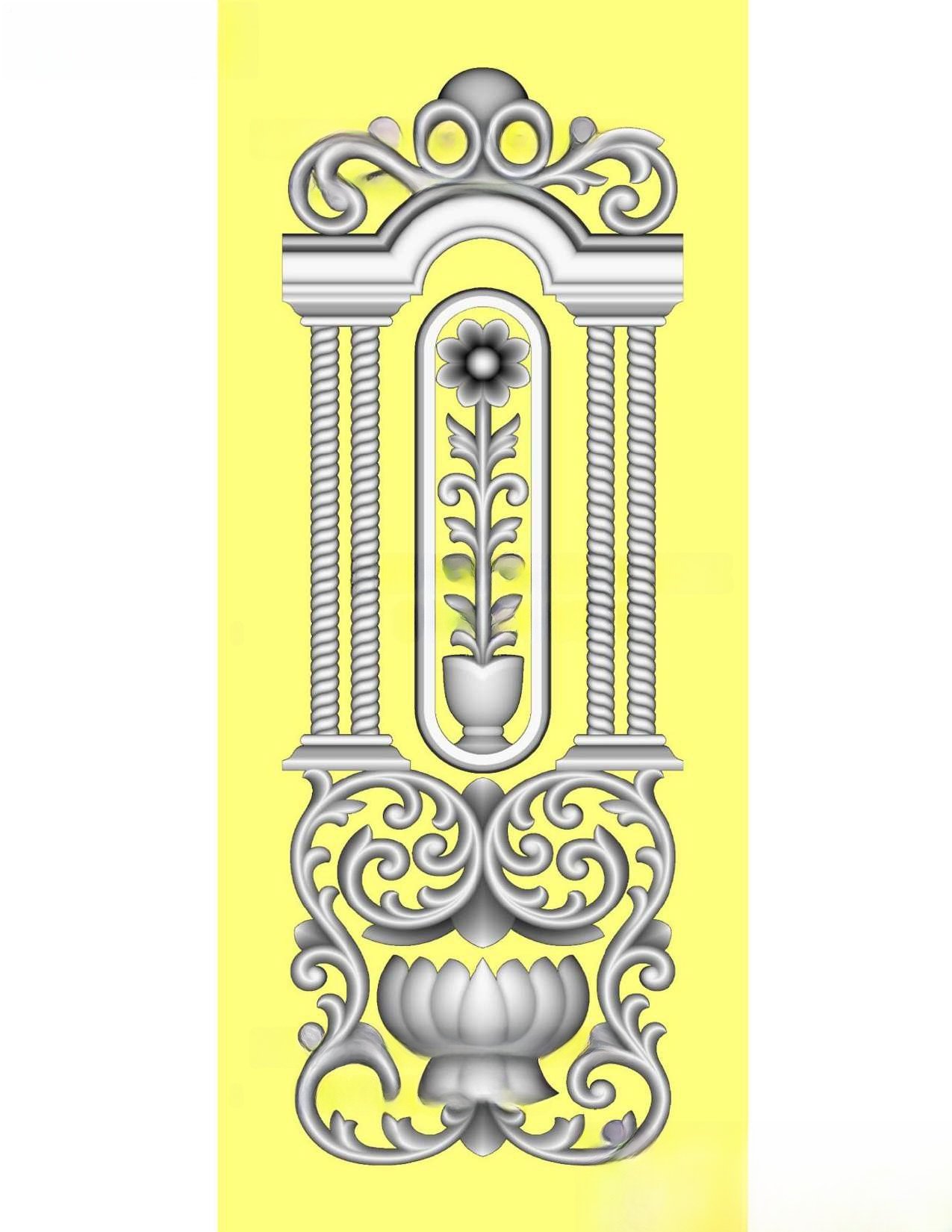 MD - MIX-128 Floral Pillar Relief Carving Panel 3D Model